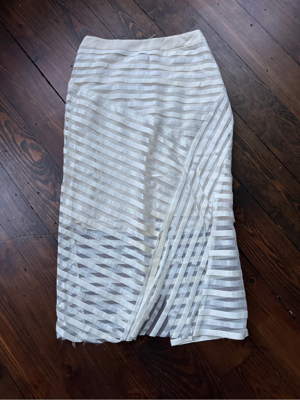 rag & bone White Striped Sheer Midi Pencil Skirt